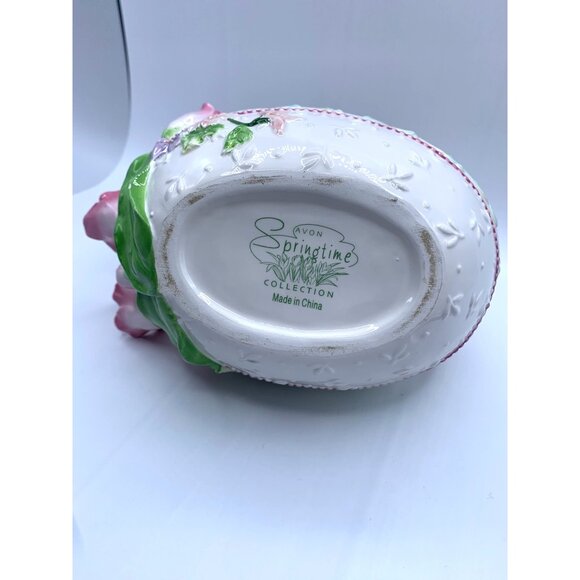 Avon Springtime Collection Ceramic Basket w Bunny and Flowers 7.5 Inch - Picture 3 of 11